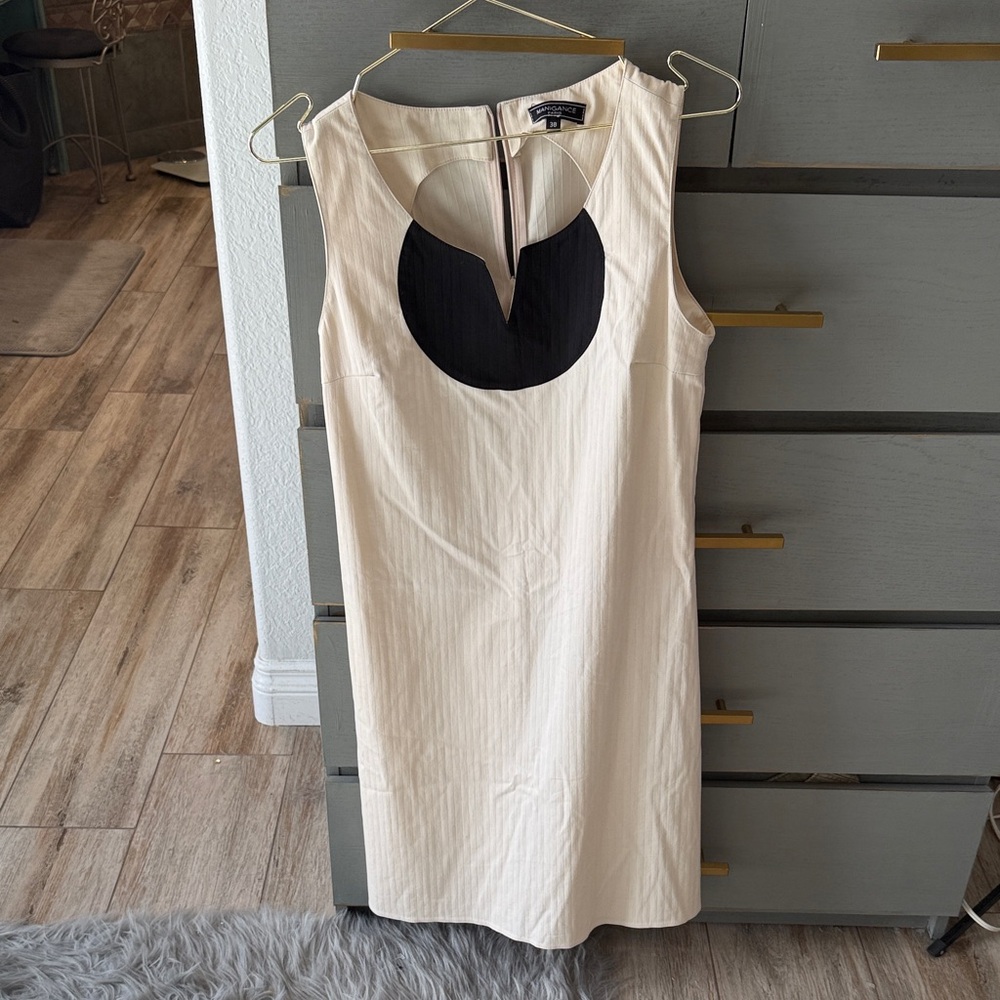 Ann Taylor Cream Midi Dress with Black Crescent Yoke